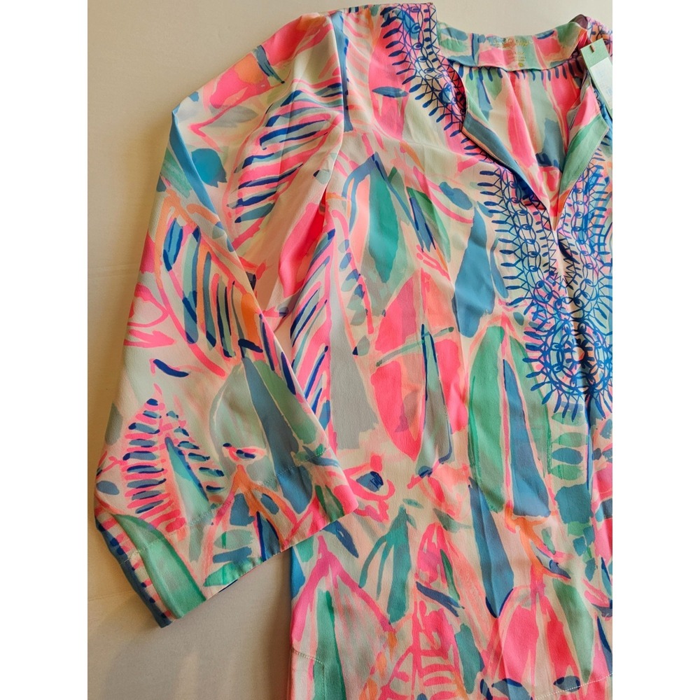 LILLY PULITZER Amelia Island Tunic Out to Sea 100% Silk Blouse Top NWT SIZE XL - Picture 12 of 14